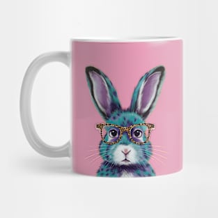 Super Cute Bunny Wearing Leopard Glasses, Easter Bunny Graphic Mug